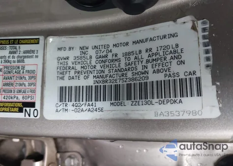 2005 Toyota Corolla Ce/Le/S from USA, damaged, VIN 1NXBR32E75Z386209